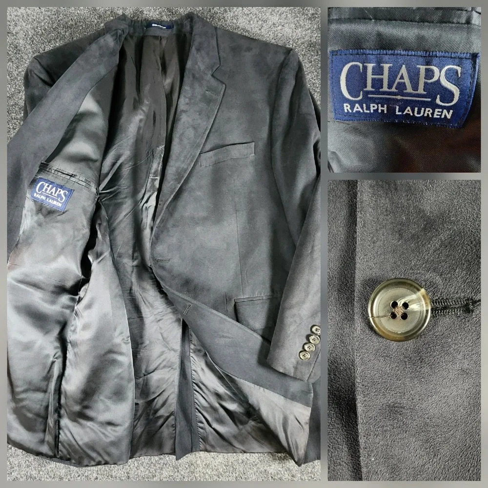 VTG Chaps Ralph Lauren Men's Velvet 3-Button Blazer Black 46R Sport‎ Coat Jacket